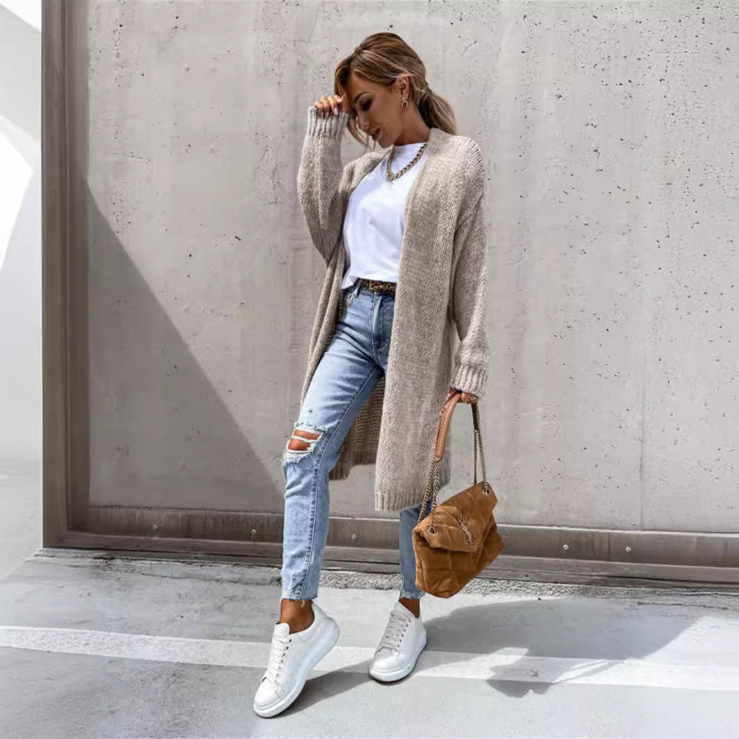 Damen Grobstrickjacke mit offener Front und lässigen Ärmeln R&B
