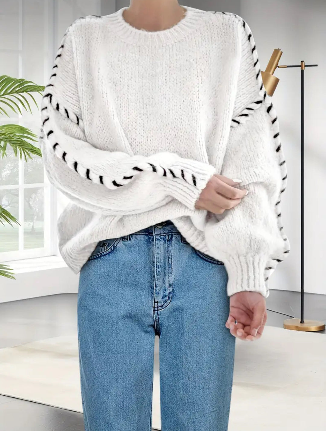 Damen Großer Strickpullover mit dekorativem Saum R&B