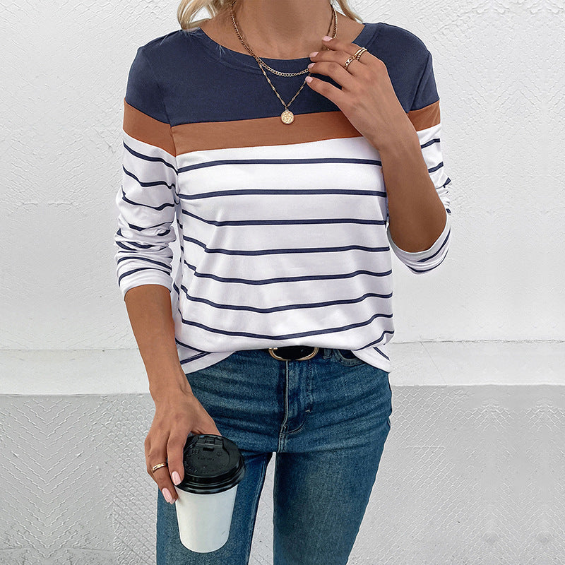 Damen Langarmshirt mit modischem Streifenmuster und farblich abgesetztem Oberteil R&B