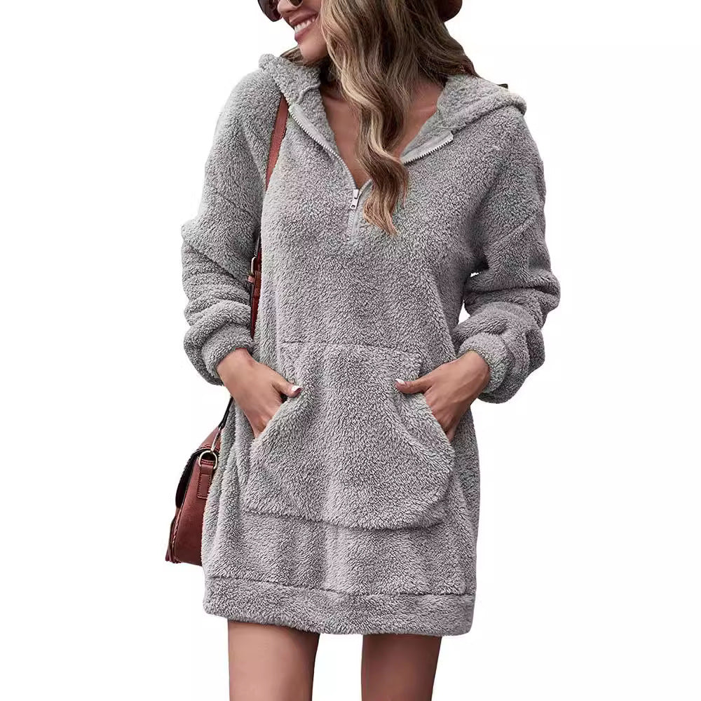 Damen Kapuzenkleid aus Kuschelfleece R&B
