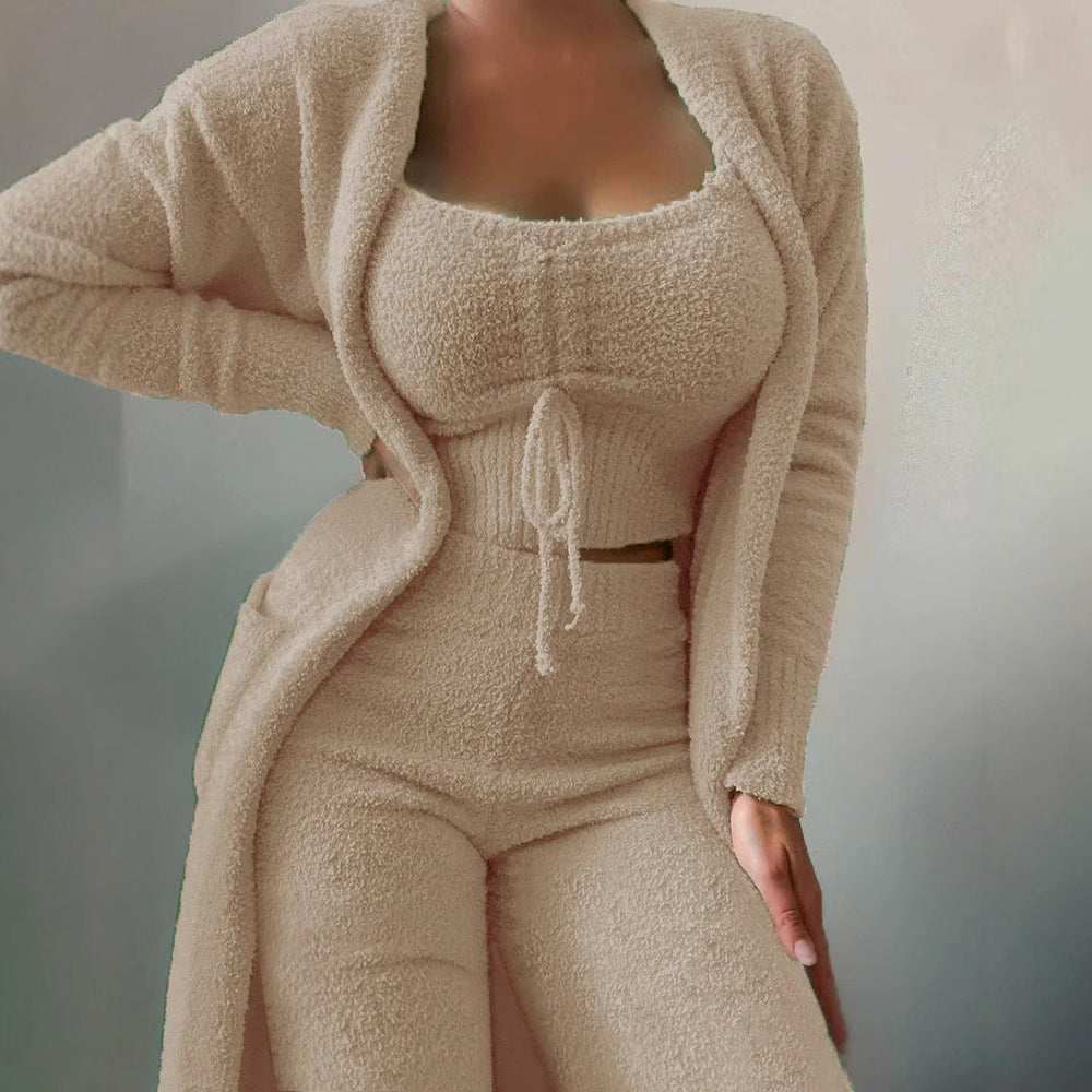 Damen warmer und bequemer Lounge-Anzug mit Oversized-Jacke und lockerem Top R&B