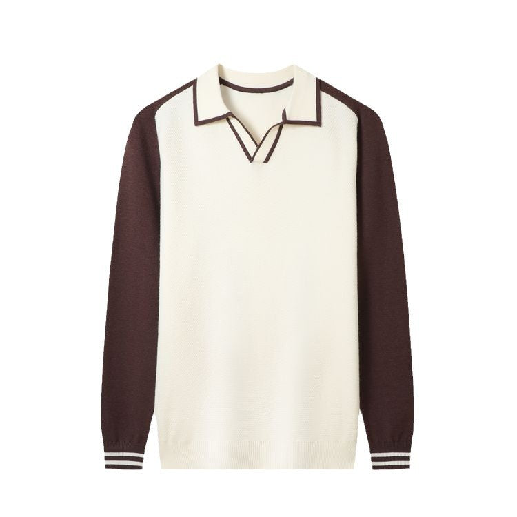Herren Feinstrickpullover mit V-Ausschnitt und modischem Kontrastdesign R&B