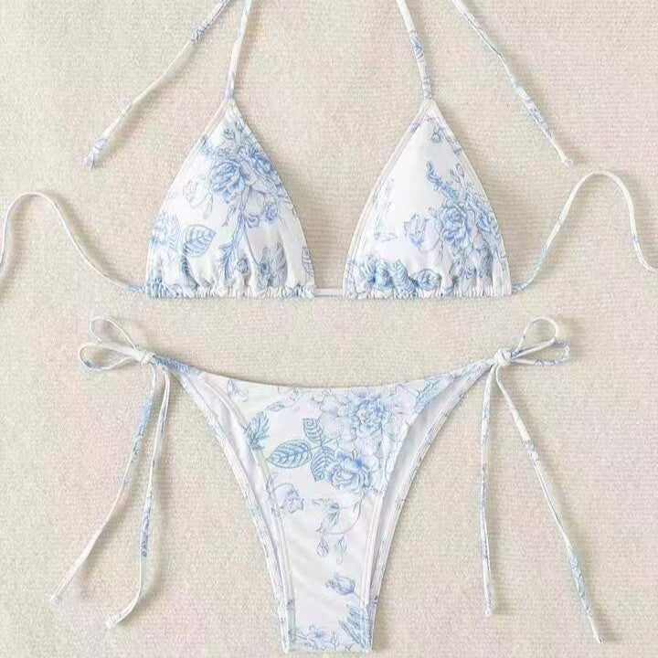 Damen Triangel-Bikini-Set mit zarten Blumenmotiven R&B