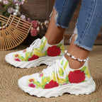 Damen modische Sneakers mit floralem Design und atmungsaktiver Textiloberfläche R&B