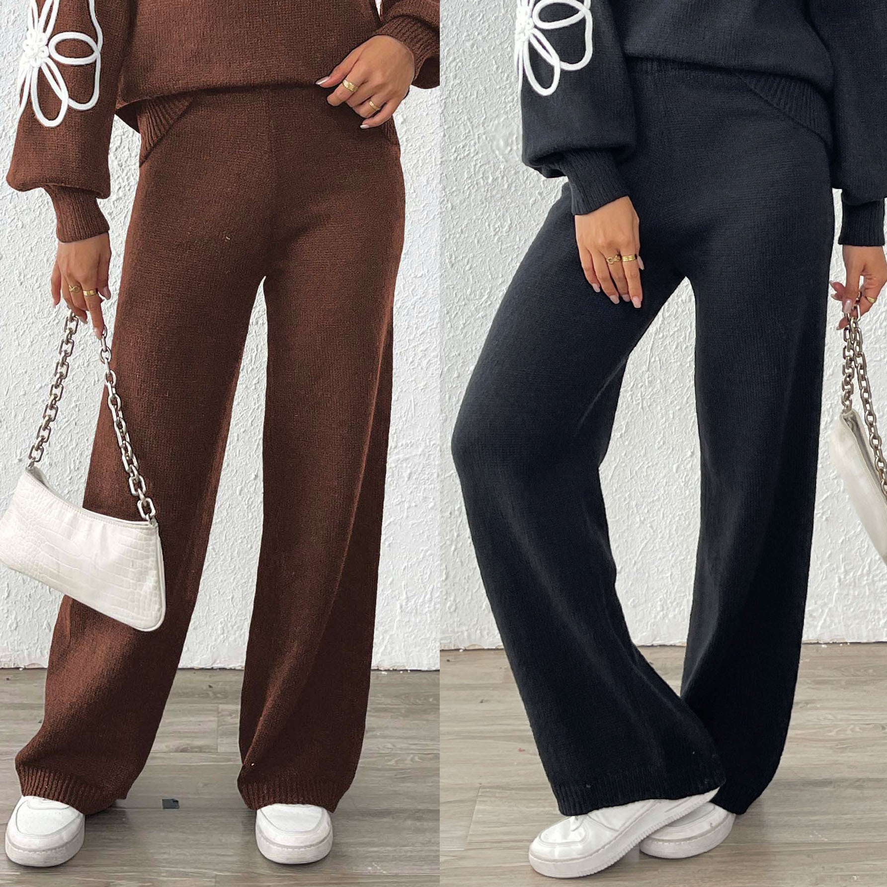 Damen lässige Strickhose mit weitem Schnitt R&B