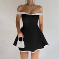 Damen Off-Shoulder Minikleid mit kontrastierendem Saum und figurbetontem Schnitt R&B