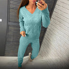 Damen Strickpullover und Jogginghose Set mit Zopfmuster R&B