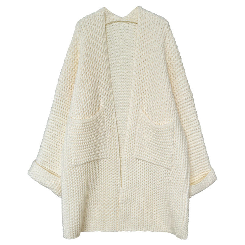 Damen Lange Strickjacke mit praktischen Taschen und modischem Zopfmuster R&B