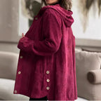 Damen Wohlfühljacke aus Cord mit Kapuze und großen Knöpfen
