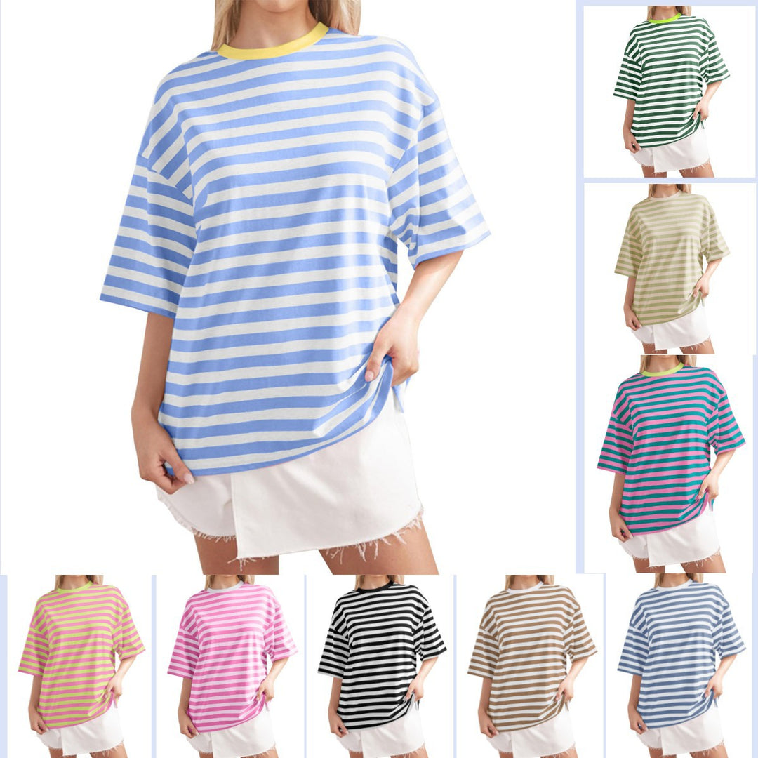 Damen Lässiges Oversized T-Shirt mit breiten Streifen R&B