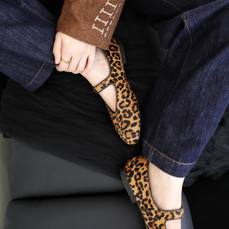 Damen Ballerinas mit elegantem Leopardenmuster und verstellbarem Riemen