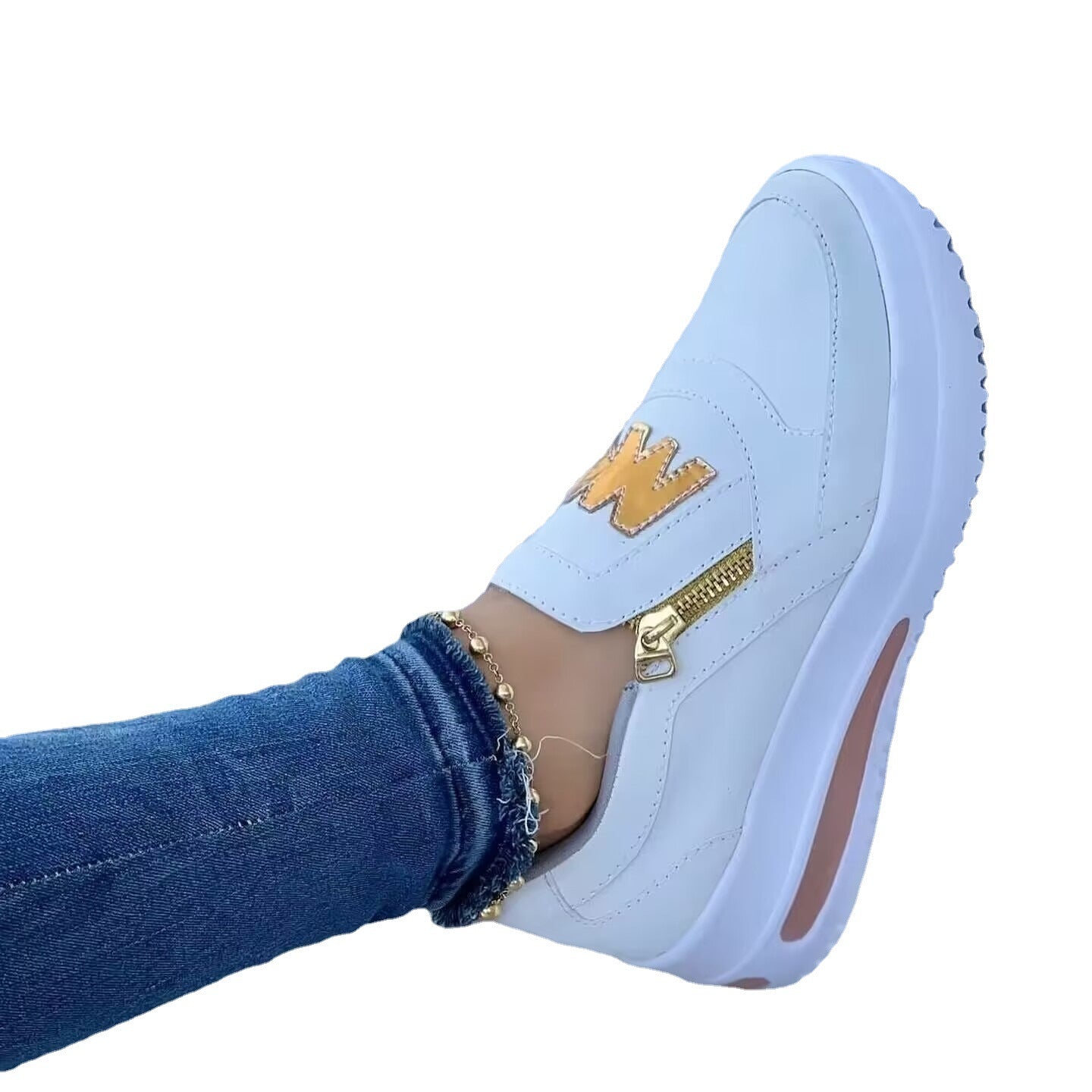 Damen Slip-On Sneaker mit goldenem Reißverschluss und modischem Design R&B