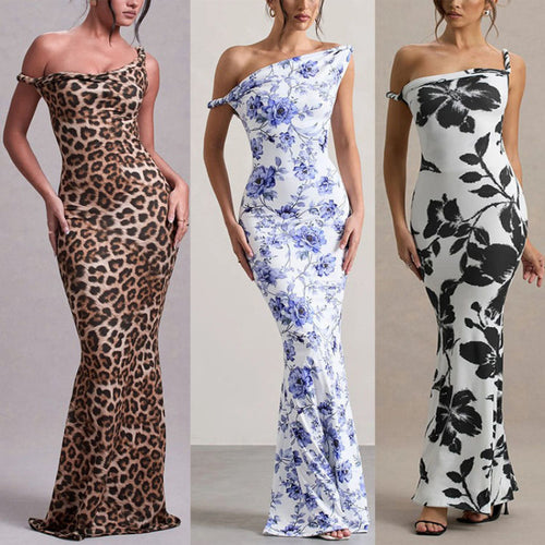 Damen Langarm Maxikleid im eleganten Leopardenmuster R&B