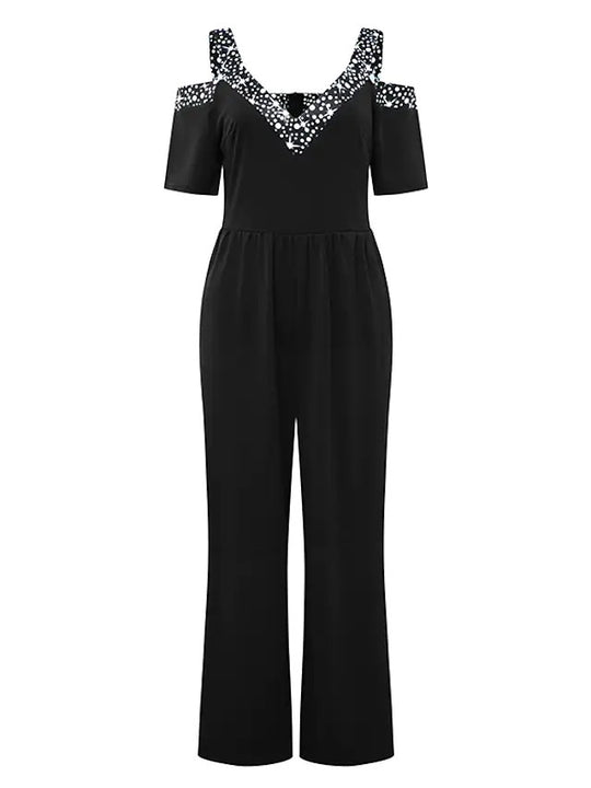 Eleganter Damen Jumpsuit mit Schulterfreiem Schnitt & Glitzerndem Dekolleté für Party & Events | R&B