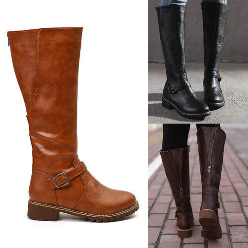 Damen Modische Stiefel mit eleganter Schnalle und robustem Profil R&B