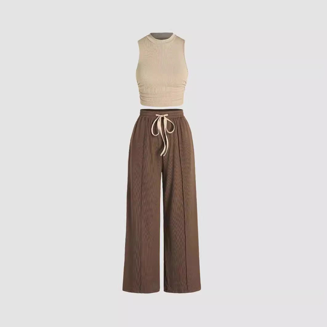 Damen lässiges Oberteil und weit geschnittene Hose Set R&B