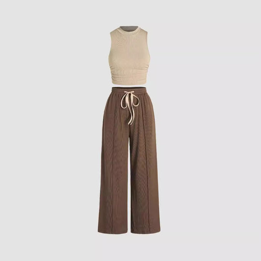 Damen lässiges Oberteil und weit geschnittene Hose Set R&B