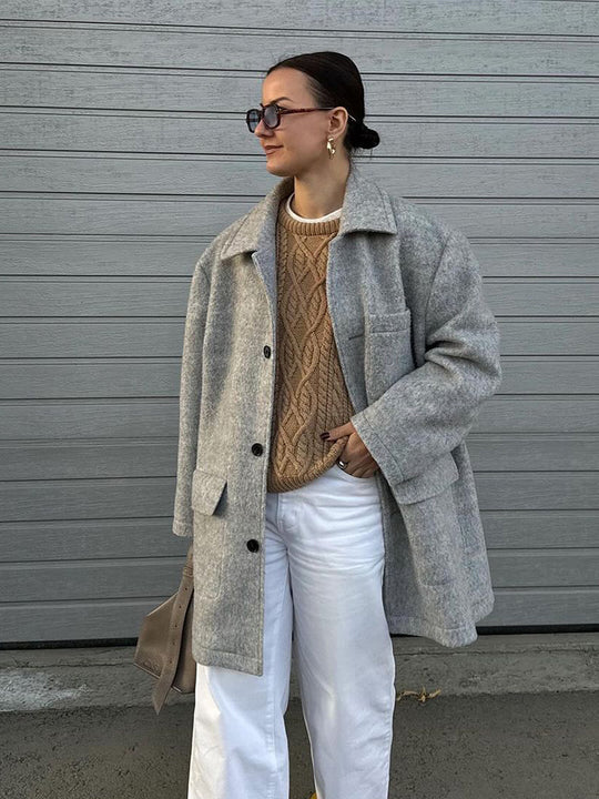 Damen Wollmantel mit klassischem Schnitt und praktischen Taschen R&B