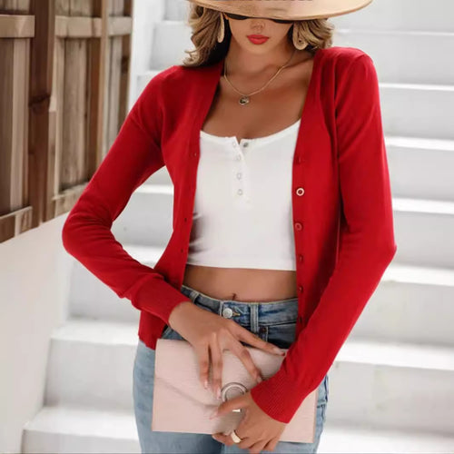 Damen lässiger Langarm-Cardigan mit Knopfverschluss R&B