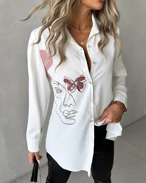 Damen Kunstvolle Bluse mit einzigartigem Grafikdruck R&B