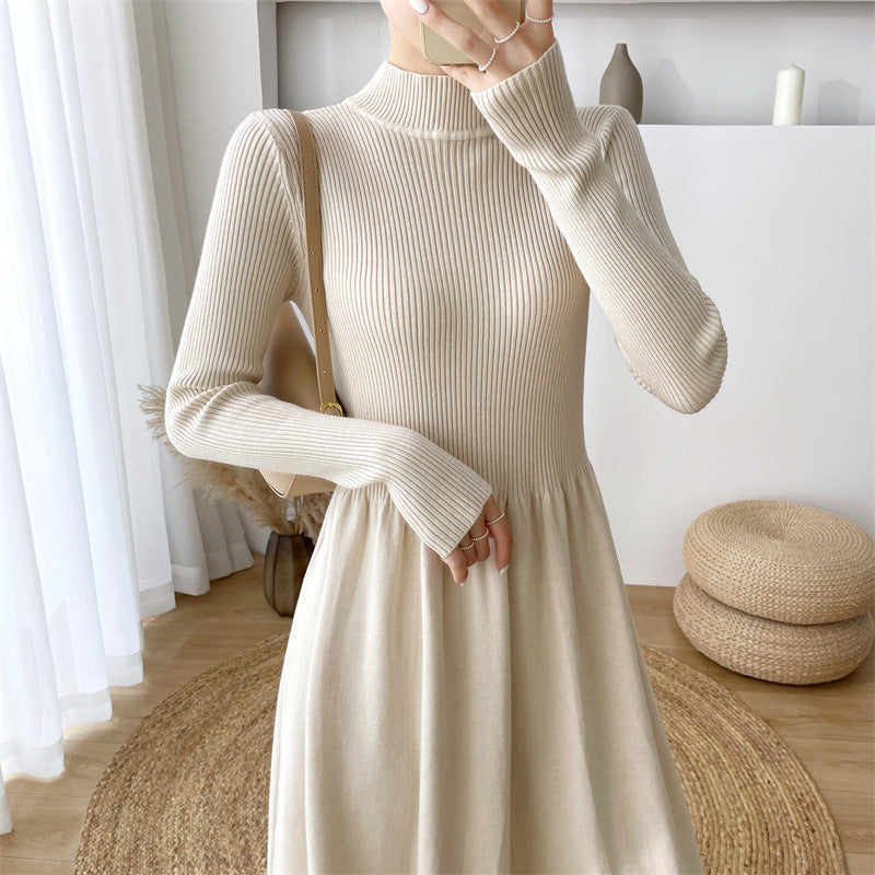 Damen Maxi-Kleid mit langem Arm und elastischem Saum R&B