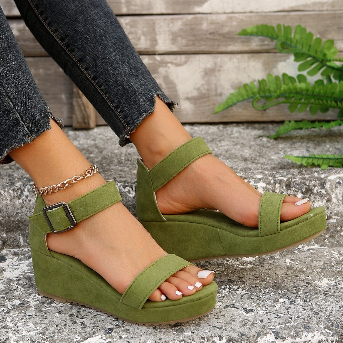 Damen Keil-Sandalen mit verstellbarem Riemen und rutschfester Sohle R&B