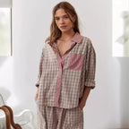 Damen lässiges Komplettset mit Karomuster aus weichem Material R&B