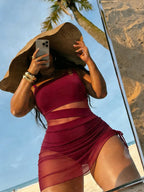Damen Sportlicher Badeanzug mit transparenten Einsätzen R&B