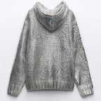 Damen Glitzernder Strickpullover mit Kapuze und praktischer Kängurutasche R&B