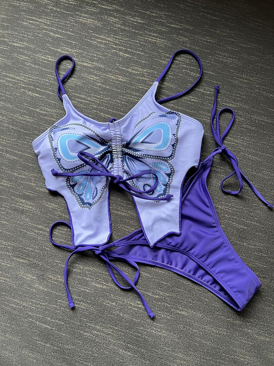Damen Bikini Top mit Schmetterlingsmuster und passendem Slip R&B