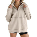 Damen Sweatshirt mit halbem Reißverschluss und oversized Schnitt R&B