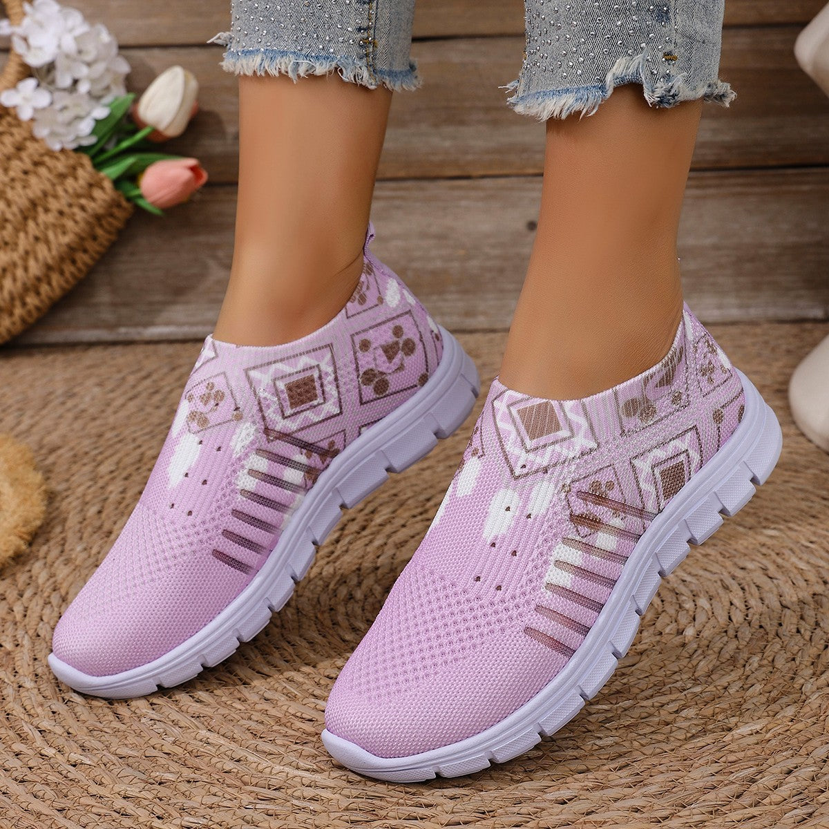 Damen Komfortable Slip-On Sneakers mit modischem Mustermix R&B