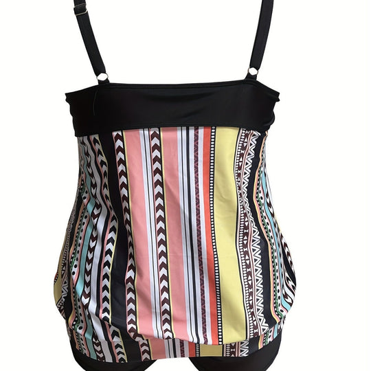 Damen Tankini-Set mit verspieltem Mustermix und praktischen Shorts R&B