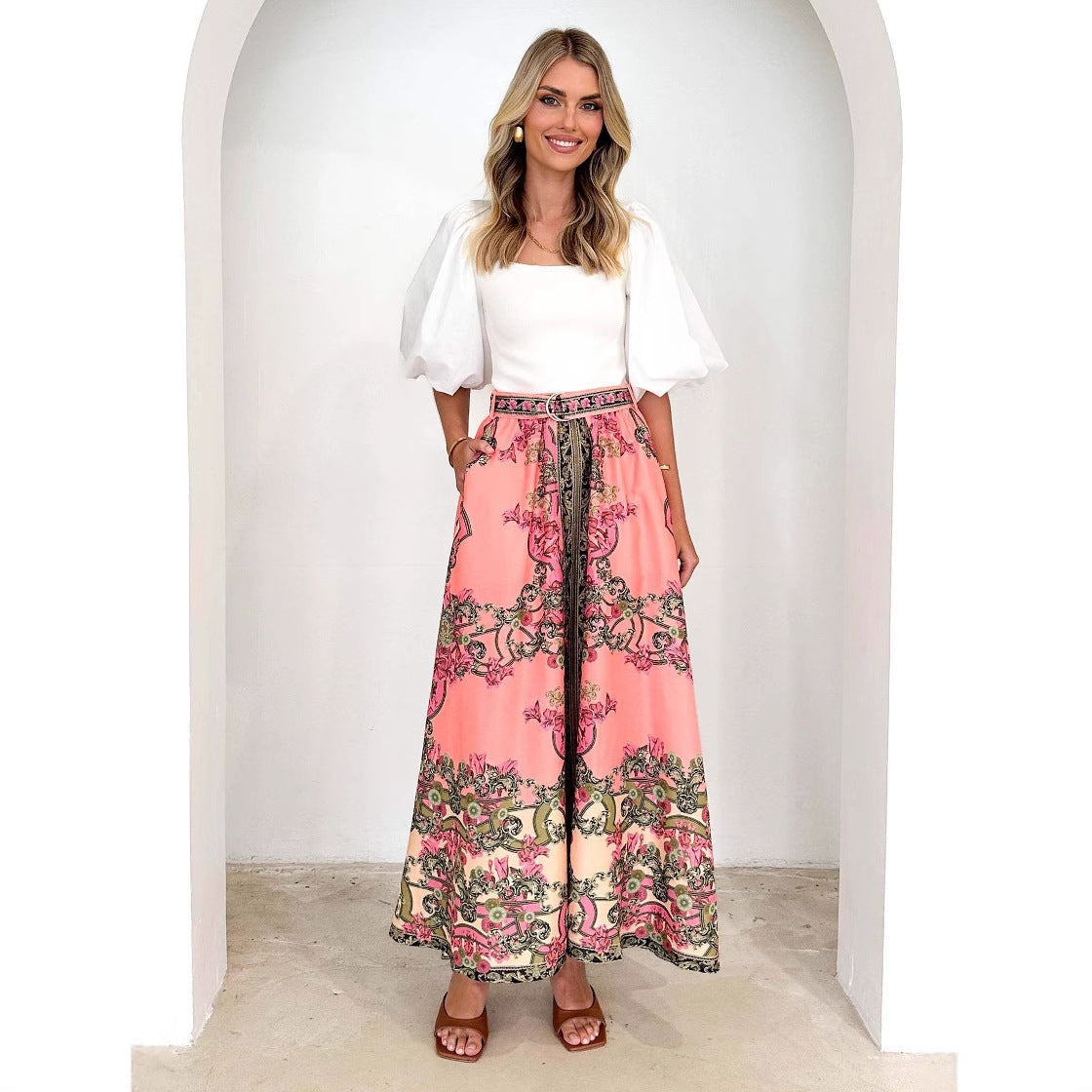 Damen Maxi-Rock mit kunstvollen Verzierungen und elastischem Bund R&B