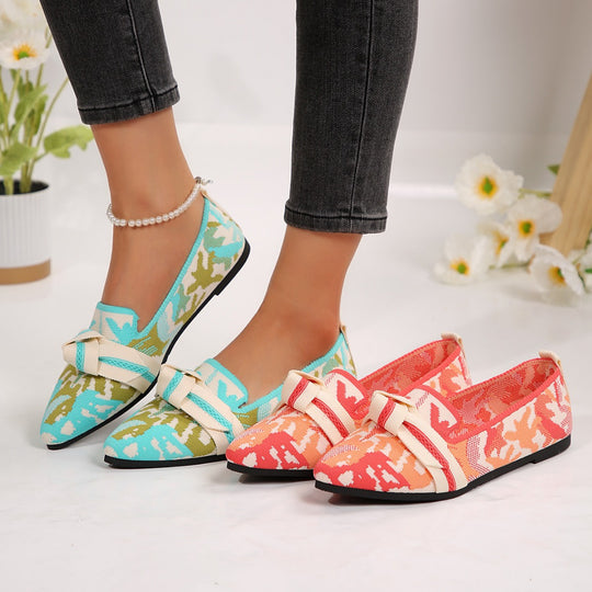 Damen Ballerinas mit elegantem, floralem Muster und modischer Knotenapplikation R&B