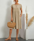 Damen Freizeitleinenkleid mit leichtem Schnitt und Taschen R&B