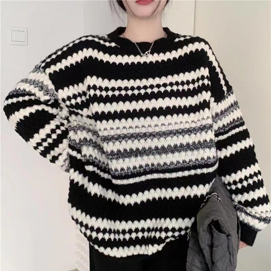 Damen gemusterter Strickpullover mit strukturiertem Gewebe und lässigem Schnitt R&B