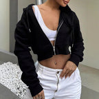 Damen Kurze Sweatjacke mit Kapuze und Reißverschluss R&B