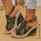 Damen Wedge-Sandalen mit modischem Camouflage-Design und komfortablem Fußbett R&B
