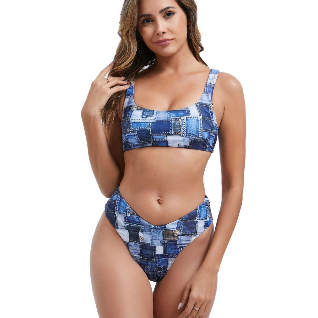 Damen Bikini-Set mit hoch geschnittenem Unterteil und sportlichem Oberteil R&B