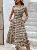Damen Maxikleid mit Knopfleiste und elastischer Taille R&B