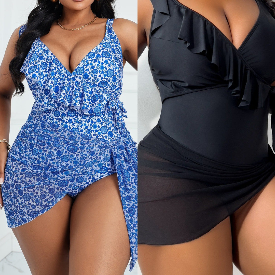Damen Einteiler Badeanzug mit Rüschendetails R&B