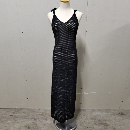 Damen gehäkeltes Strandkleid mit tiefem V-Ausschnitt und verstellbaren Trägern R&B