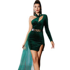 Damen Glamouröses Minikleid mit transparentem Überrock und tiefem Schlitz R&B