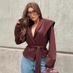 Damen Kunstlederjacke mit übergroßen Ärmeln und taillierter Silhouette R&B