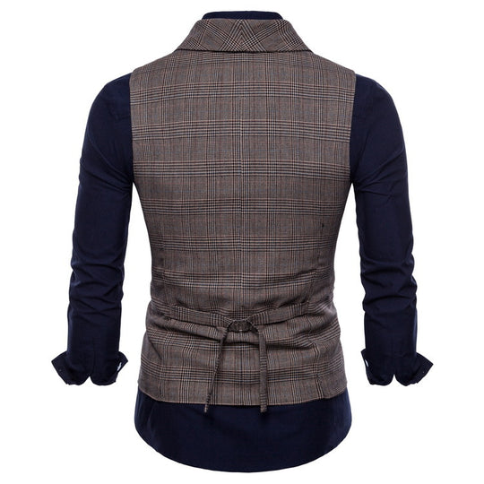 Herren elegante Karoblazer-Weste mit doppelter Knopfleiste und feiner Struktur R&B