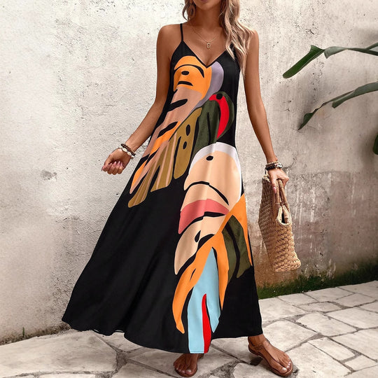 Damen Sommerliches Maxikleid mit buntem Blattdruck R&B