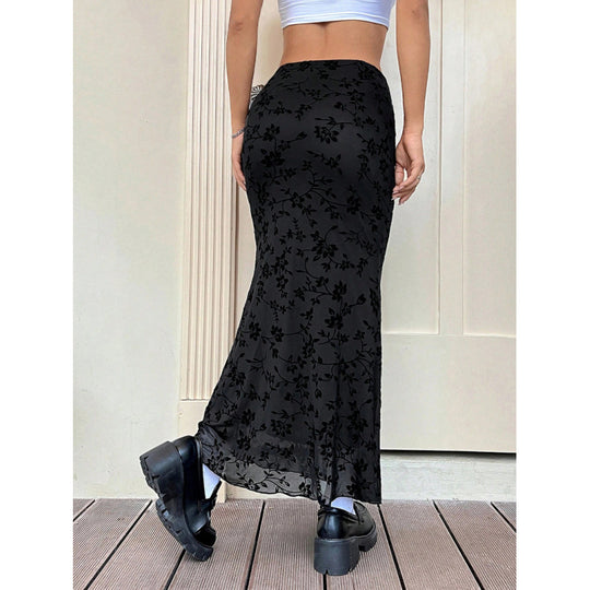 Damen Eleganter Maxirock mit floralem Design und leichtem Stoff R&B