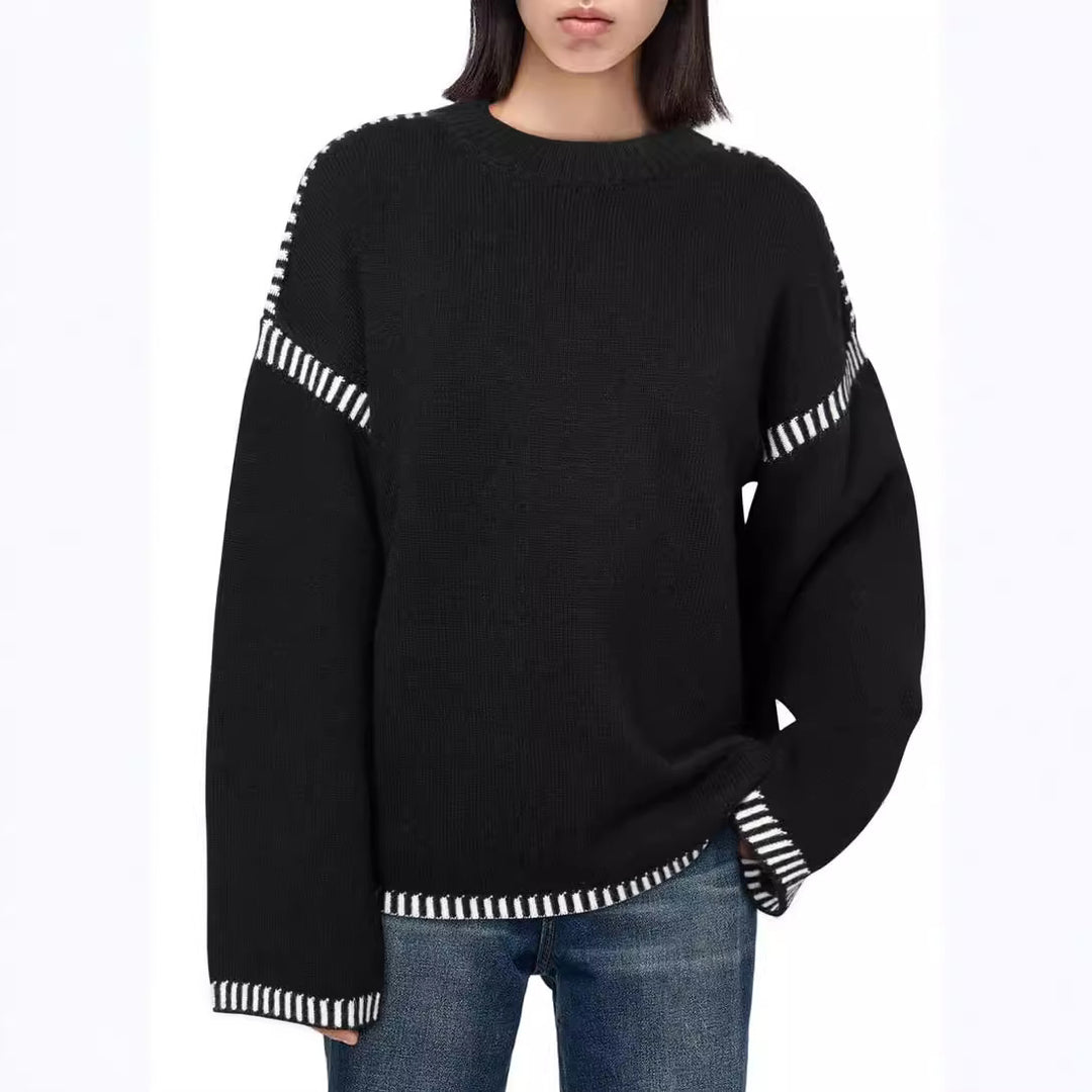 Damen modischer Pullover mit kontrastierenden Ärmelabschlüssen und legerem Schnitt R&B
