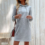Damen lässiges Kapuzenkleid mit Kängurutasche und Kontrastdetails R&B